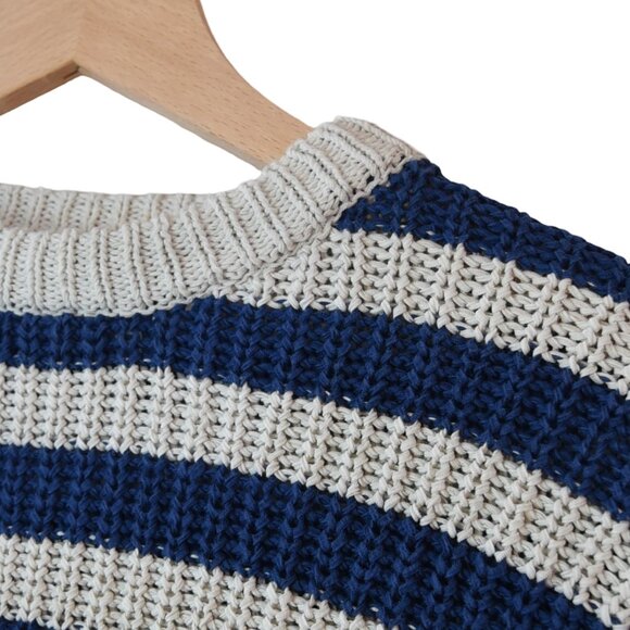 Velvet Striped Sweater XS Fisherman Coastal  Heavy Knit French Minimalist - Picture 5 of 8